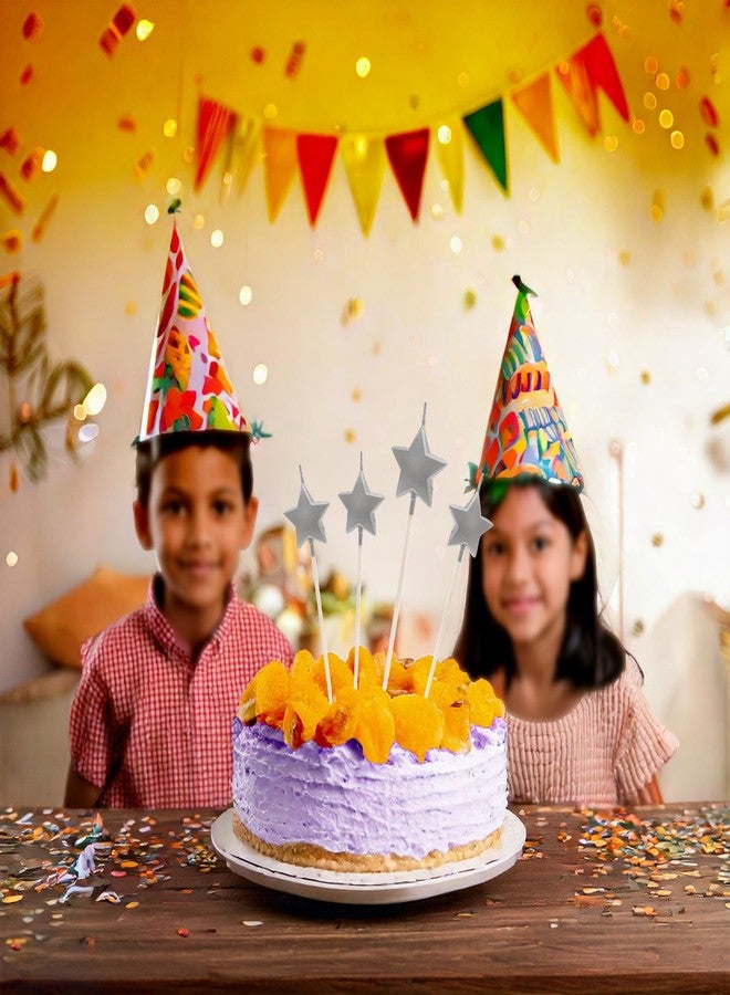 Pop Colours Star Design Candle | Cake Topper | Newly Design | Candle for Bithday, Wedding, Anniversary,Parties and More | 4 Pcs (Silver) - Image 2
